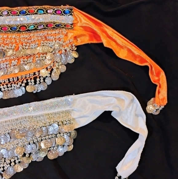 Belly Dancer Hip Scarves Elegant Orange and White Beaded Both For One Price - Picture 2 of 5